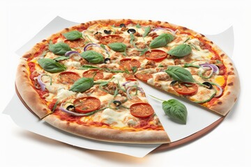 Pizza Mozzarella vor weissem Hintergrund. Gnerated AI