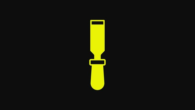 Yellow Chisel tool for wood icon isolated on black background. 4K Video motion graphic animation