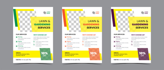 Obraz na płótnie Canvas Lawn and gardening services flyer concept template