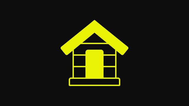 Yellow Dog house icon isolated on black background. Dog kennel. 4K Video motion graphic animation