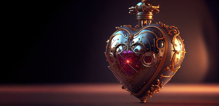 Steampunk heart. Symbol of endless love. Valentines Day concept. Generative AI