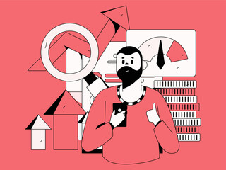 Internet finance and wealth management investment flat vector concept operation hand drawn illustration
