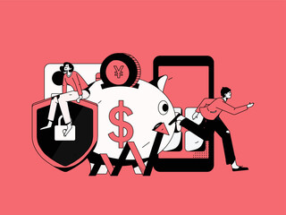 Internet finance and wealth management investment flat vector concept operation hand drawn illustration
