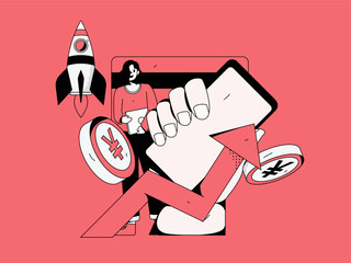 Internet finance and wealth management investment flat vector concept operation hand drawn illustration
