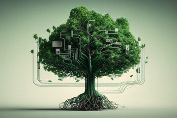 growing internet startup , with green tree growing from network of data and information. Generative Ai