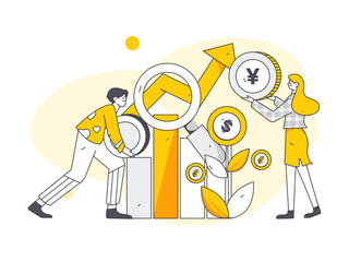 Internet finance and wealth management investment flat vector concept operation hand drawn illustration
