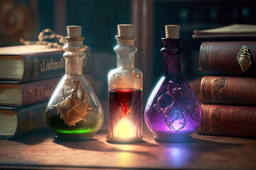 magic potions, enchantments, magic books, witch school, witches, wizards, generative ai