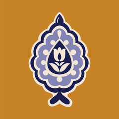 Ornamental decorative floral blue motif design. Mustard background. Great for fabric and textile, embroidery, wallpaper, packaging or any desired idea.