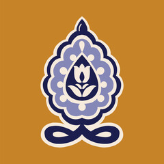 Ornamental decorative floral blue motif design. Mustard background. Great for fabric and textile, embroidery, wallpaper, packaging or any desired idea.