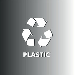 Flat vector icon of recycling symbol with plastic name.