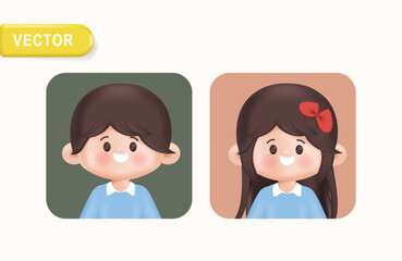 3d cute cartoon man and woman character. realistic colorful 3d character vector illustration.