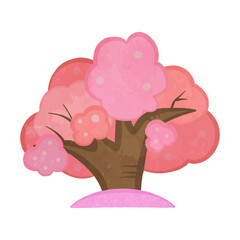 Illustration of a cute full bloom cherry tree