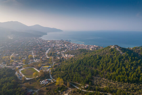 Aerial view of the Thasos Island, Greece.