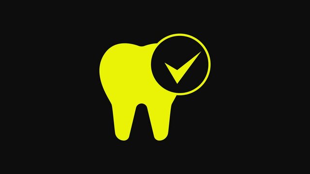 Yellow Tooth icon isolated on black background. Tooth symbol for dentistry clinic or dentist medical center and toothpaste package. 4K Video motion graphic animation