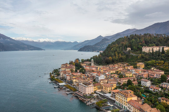 Panoramic aerial view of Bellagio, a small town on Como Lake, Lombardy, Italy.
