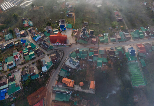 Aerial view of Dalat city. The city is located on the Langbian Plateau in the southern parts of the Central Highlands region of Vietnam