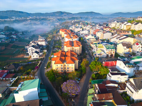 Aerial view of Dalat city. The city is located on the Langbian Plateau in the southern parts of the Central Highlands region of Vietnam