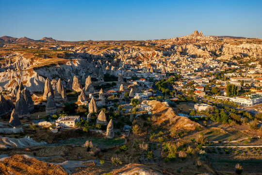 Aerial view of Goreme in Cappadocia, Turkey.
