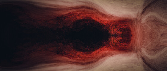 Abstract black hole surrounded by artistic red and white beige color paint strokes background