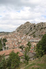 Obraz premium Cityscape of Pietrapertosa, small village with dolomites in Province of Potenza, Basilicata Region, Southern italy. Vertical shot.