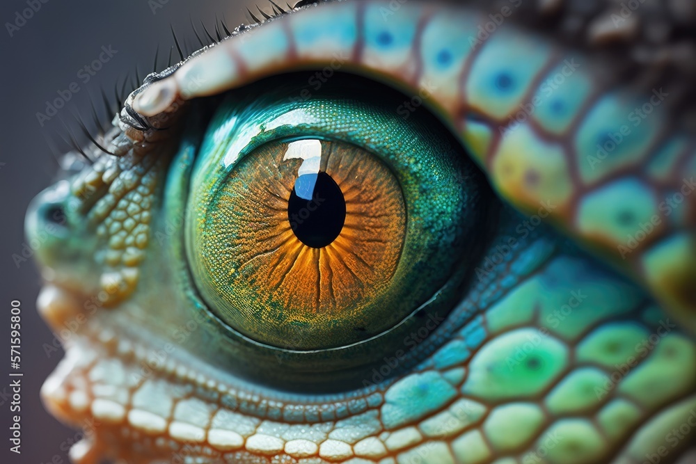 Poster macro image of a chameleon's eye. generative ai