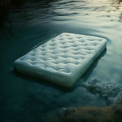 rubber mattress on the water swims waves 
it foams sea ocean on the water surface bed sleep 
comfort Generative  AI 