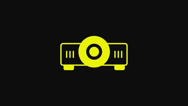 Yellow Presentation, movie, film, media projector icon isolated on black background. 4K Video motion graphic animation