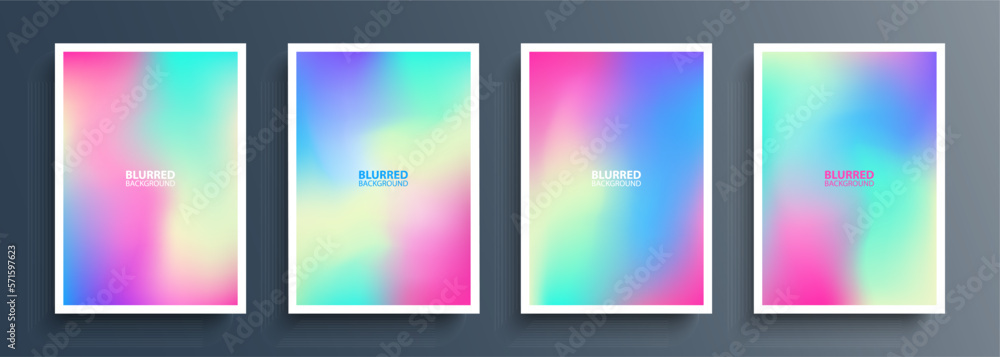 Poster set of blurred backgrounds with light soft color gradients. holographic effect. graphic templates co
