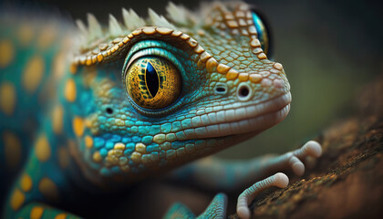 Naklejka premium iguana on a branch, Macro, Generative AI