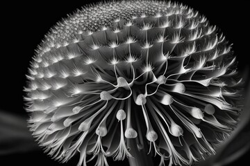 Black and white macro shots of dandelion. Generative AI