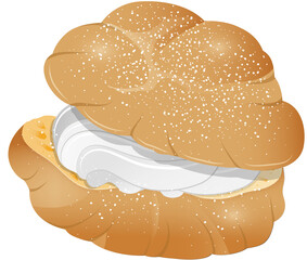 Illustration eines mit Sahne gefüllten Windbeutel