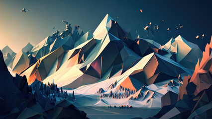 Abstract low polygonal background landscape with mountains.Triangle low poly polygon geometrical wallpaper.