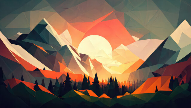 Abstract low polygonal background landscape with mountains.Triangle low poly polygon geometrical wallpaper.
