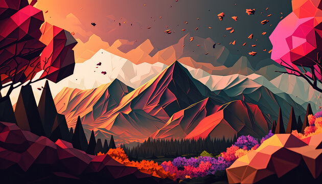 Abstract low polygonal background landscape with mountains.Triangle low poly polygon geometrical wallpaper.