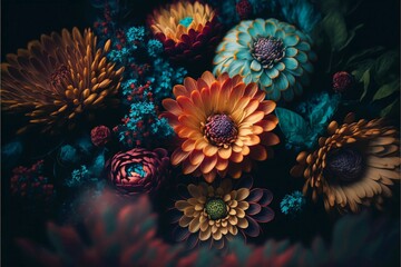 Obraz na płótnie Canvas Illustration of bouquet on dark background.Created with Generative AI technology.