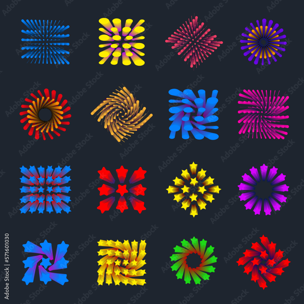 Aufkleber vector tag with creative geometric design, lines in the form of a star, dynamic banner on a dark bac