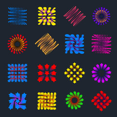 Vector tag with creative geometric design, lines in the form of a star, dynamic banner on a dark background.