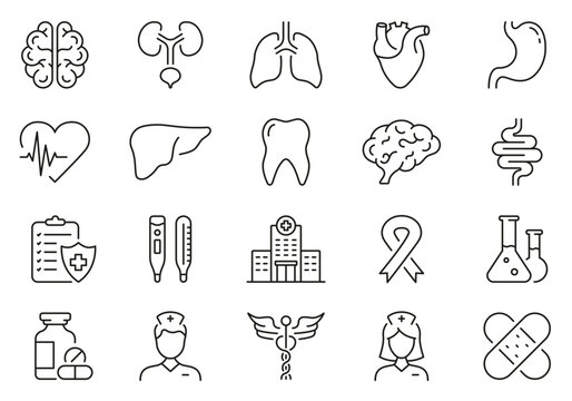 Human Internal Organs Line Icon Set. Medicals Linear Pictogram. Emergency Healthcare Outline Icon. Pharmacy Medical Clinic. First Aid. Editable Stroke. Isolated Vector Illustration