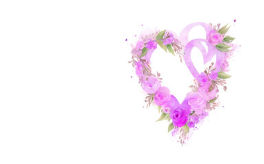 a flower heart with purple roses on a white background - wedding - post card - generative ai - valentines day background - painting