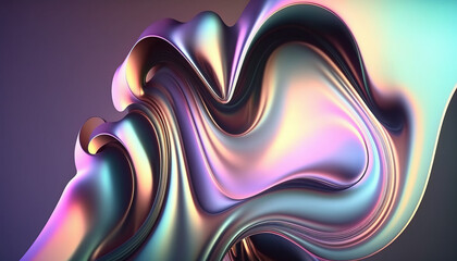 Abstract 3D Fluid Wave. Iridescent holographic neon in Motion. Colorful background wallpaper. 3D Render. Bright Glossy Colors. Generative AI.