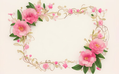 beautiful mother's day watercolor frame made of red & pink flowers and roses - wedding card - generative ai - valentines day background - painting