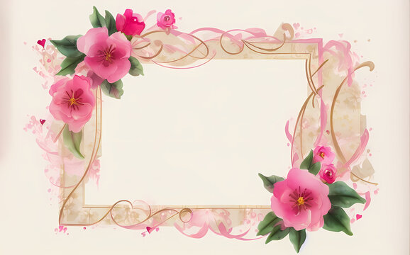 beautiful mother's day watercolor frame made of red & pink flowers and roses - wedding card - generative ai - valentines day background - painting