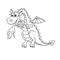 Cute dragon. Black and white vector illustration for coloring book