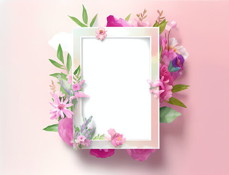 adorable mother's day frame in the shape of a rectangle with red & pink watercolor roses & flowers - wedding card- generative ai - valentines day background - oil painting