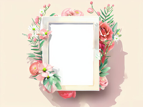 adorable mother's day frame in the shape of a rectangle with red & pink watercolor roses & flowers - wedding card- generative ai - valentines day background - oil painting