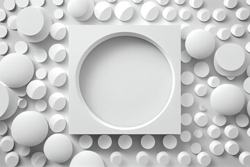 abstract white geometric background, minimal round frame flat lay
