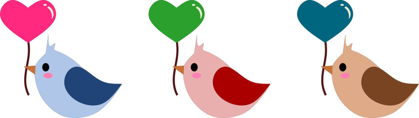 love bird with pink green blue heart balloons color 