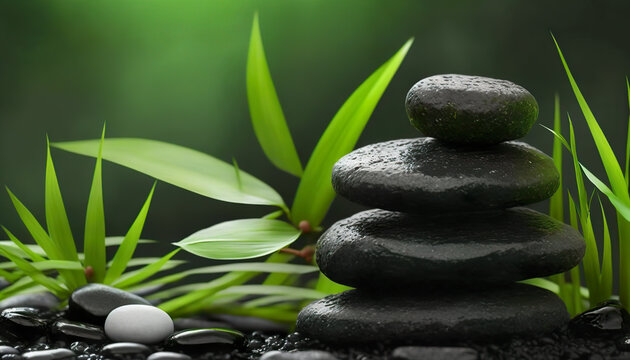 Spa still life with zen stones and bamboo, Generative AI