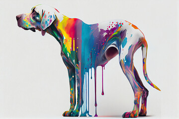 full body of a colorful dog,white background,dripping art