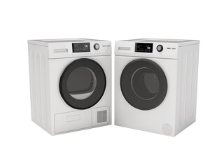 Fototapeta premium 3d illustration of washing machine with straight drum and clothes dryer front view on white background no shadow